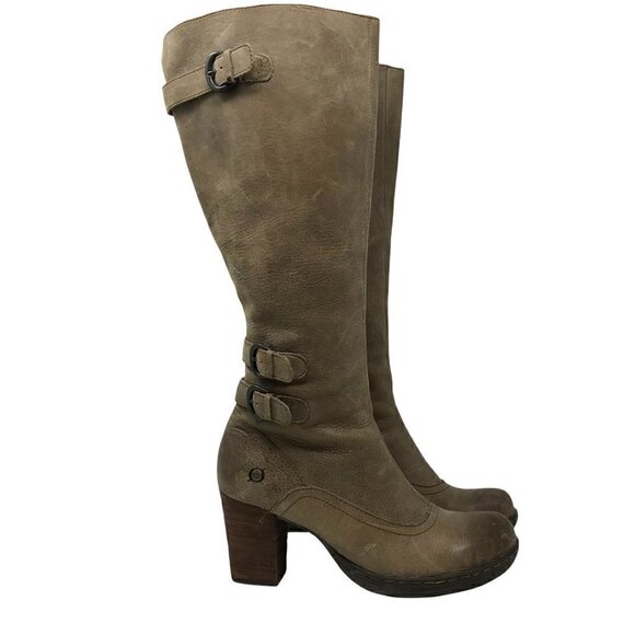 Born Womens Riding Boots W22441 Brown Leather Block Heel Zip Buckle Straps 9 - Picture 1 of 12